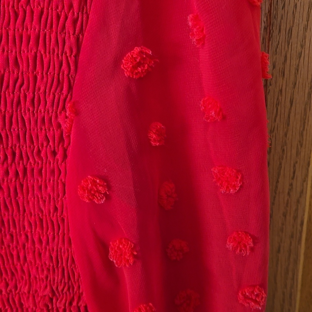 She + Sky Red Stretch Crop Top Semi Sheer Puff Sleeves w/ Popcorn Bumps Size S - Picture 4 of 10